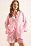 Women's Candy Pink Double Pocket Three Quarter Sleeve Flowy Shirt Gml-19001374 - 2