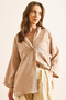 Women's Mink Double Pocket Three Quarter Sleeve Draped Shirt Gml-19001374 - 4