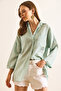 Women's Mint Green Double Pocket Three Quarter Sleeve Flowy Shirt Gml-19001374 - 2