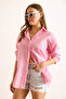Women's Striped Pink Hidden Placket Poplin Shirt Gml-19000867 - 3