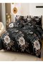 Queen size, 6-piece duvet cover set with a black background with beige roses 200x230cm. - 3
