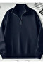 Navy Blue Half Zipper Stand Collar Winter Unisex