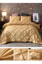Premium King Size 6 Pieces Pinch Pleat Plain Yellow Gold Bedding Set 220x240cm.
