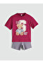 Crew Neck Bear t Printed Girls' Shorts Pajama Set - 6