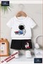 Children's Unisex “Astronaut Reading Book“ Special Printed Crew Neck T-Shirt - Shorts Set