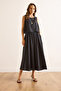 Women's Black Top Blouse Bottom Pocket Skirt Soft Texture Suit Tkm-19000414 - 2