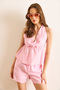 Women's Pink Tie-Up Strap Back Detailed Cotton Blouse Blz-19003070 - 5