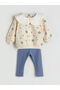Two Mt Shop Quality Lcw Baby Beige Baby Collar Girl Baby Sweatshirt and Leggings 2-Piece Set