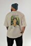Frida Kahlo Back Printed Beige Oversize T-Shirt Men's Women's Crew Neck Cotton T-Shirt - 4