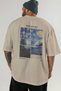 Van Gogh the Starry Night Back Printed Beige Oversize T-Shirt Men Women Crew Neck Cotton T-Shirt - 5