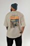 Edvard Munch Scream Back Printed Beige Oversize T-Shirt Men Women Crew Neck Cotton T-Shirt - 4