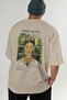 Frida Kahlo Back Printed Beige Oversize T-Shirt Men's Women's Crew Neck Cotton T-Shirt - 6
