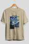 Van Gogh the Starry Night Front Printed Beige Oversize T-Shirt Men Women Crew Neck Cotton T-Shirt - 2
