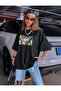 Women's Black Oversize 100% Cotton Endless Printed T-shirt