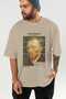Van Gogh Self Portrait Front Printed Beige Oversize T-Shirt Men Women Crew Neck Cotton T-Shirt - 6