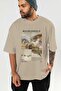 Michelangelo Front Printed Beige Oversize T-Shirt Men Women Crew Neck Cotton Tshirt - 6