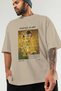 Gustav Klimt the Kiss Front Printed Beige Oversize T-Shirt Men Women Crew Neck Cotton T-Shirt - 3