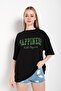 Women's Black Happiness Printed Oversize Tshirt