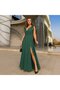Women's Straps Shoulder Tie Double Breasted Collar Long Slit Janjan Crepe Dress