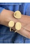 Gold Color Triple Drop Model Modern Design Steel Handcuff Bracelet - 2