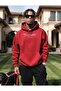 The Boston Est Printed Hooded Pocket Red Sweatshirt with Wool Inside