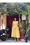 Yellow Big Bow Square Neck Poplin Flared Dress - 5