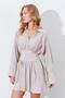 Women's Beige Waist Seated Shirt Collar Dress - 4