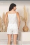 Women's Viscose Combed Cotton White Pink Floral Thin Strap Shorts Pajamas Set - 2