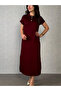 New Season Women's Short Sleeve Collar Side Slit Viscose Two Thread Dress
