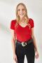 Red V-Neck Camisole Short Sleeve Knitwear Blouse
