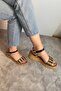 Women's Eftal Black Straw Detail Thick Cork Sole Orthopedic Sandals K-230 - 5