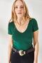 Emerald Green V-Neck Camisole Short Sleeve Blouse - 2
