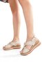 Linyas Cream Beige Color Genuine Leather Summer Sandals Wedge Heels Velcro Shoes - 3