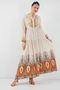 Women's Patterned Modest Dress T. Ecru 1010 - 3
