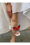 White Skin (Butter) White Red Butterfly Heeled Women's Slippers