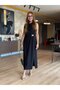 New Season Women's Zero Sleeve Crew Neck Waist Gathered Slit Detailed Janjan Crepe Dress - 6