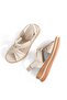 Linyas Cream Beige Color Genuine Leather Summer Sandals Wedge Heels Velcro Shoes