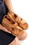 Linyas Tan Genuine Leather Summer Sandals Wedge Heels Velcro Shoes - 2