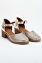 Women's Genuine Leather Closed Toe Perforated Sandals - Gold - 4