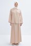 Beige-Baby Collar Linen Skirt Suit - 2
