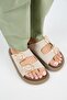 Narducci Women's Genuine Leather Double Buckle Beige Slippers - 3