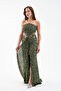 Women's Khaki Slim Fit Strapless Slit Long Evening Dress