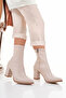 Women's Skin Pointed Toe Stretch Heeled Boots - 4