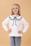 Girl's Crew Neck Printed Hooded Winter Sweatshirt - Ecru - 4