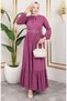 Belt Detailed Hijab Dress 0220-09 Powder - 3