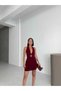V-Neck Halter Neck Waist Cuff Gold Accessory Detailed Side Gathered Mini Dress - 8