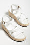 White Genuine Leather Straw Sole Wedge Heel Sandals