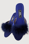 Women's Navy Blue Heelless Feathered Dowry Bridal Gift House Slippers Vr.G01.80C.Y01 - 4