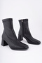 Women's Black Skin Blunt Toe Stretch Heeled Boots