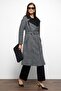 Plaid Coat with Zipper and Garni Detail Black 3106 - 5